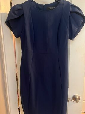 Liverpool Navy Puff Sleeve Sheath Dress